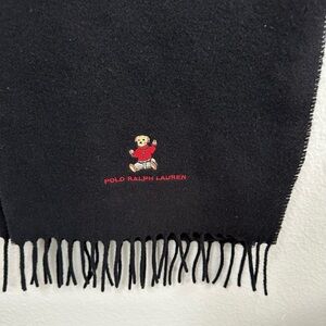 Ralph Lauren Polo Bear Black Scarf * 100% Lambswool * Made in Scotland 64” X 12”